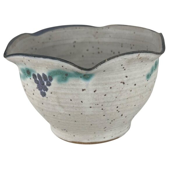 Handmade Studio Art Pottery Apple Baker Bowl Grape Motif & Speckled Glaze - Picture 3 of 7